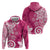 Polynesia Zip Hoodie Pink Tribal Turtle Floral Pattern