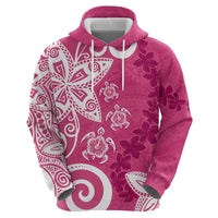 Polynesia Zip Hoodie Pink Tribal Turtle Floral Pattern
