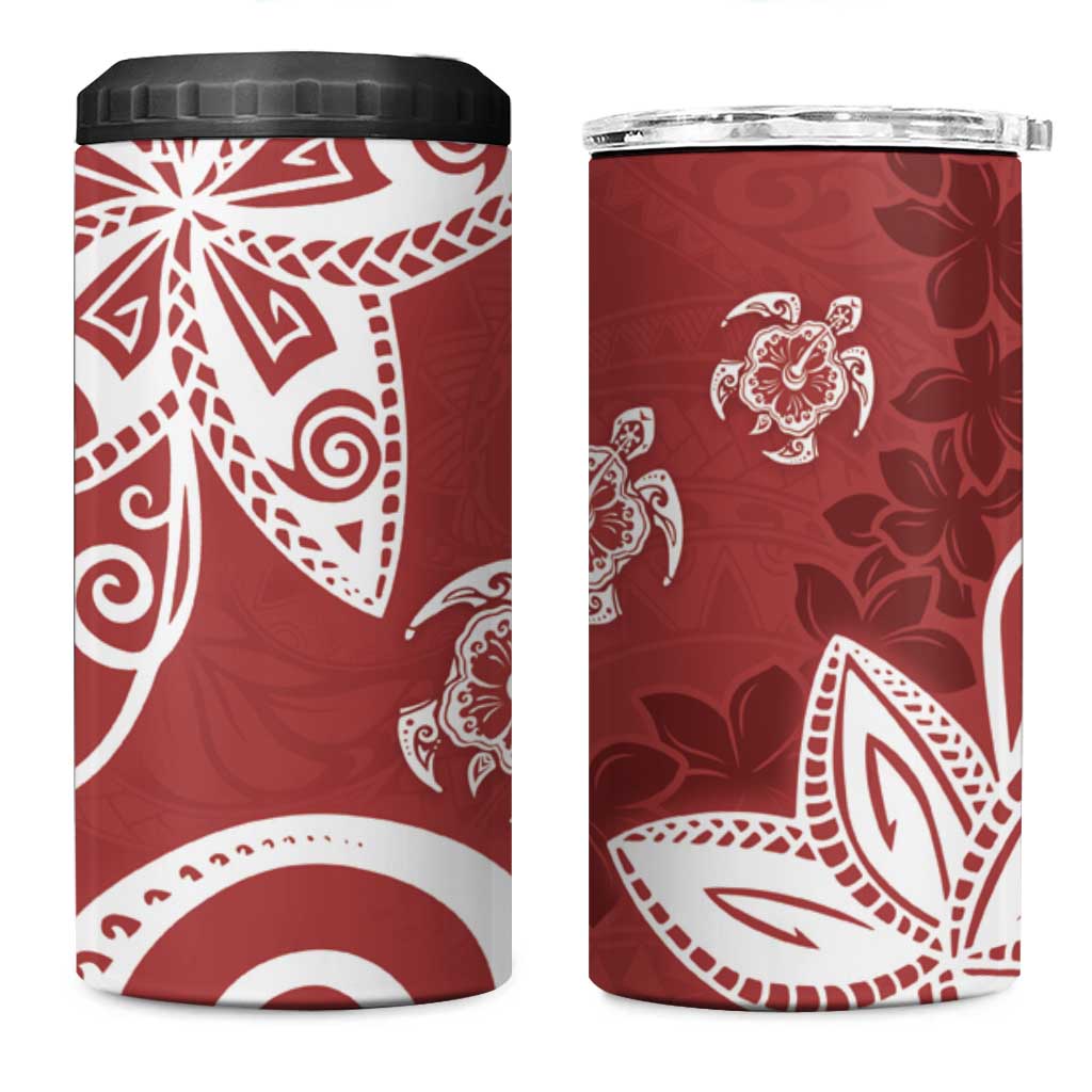 Polynesia 4 in 1 Can Cooler Tumbler Red Tribal Turtle Floral Pattern