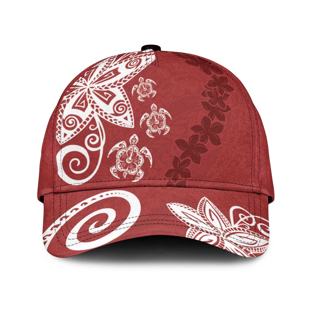 Polynesia Classic Cap Red Tribal Turtle Floral Pattern - Polynesian Pride