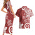 Polynesia Couples Matching Short Sleeve Bodycon Dress and Hawaiian Shirt Red Tribal Turtle Floral Pattern