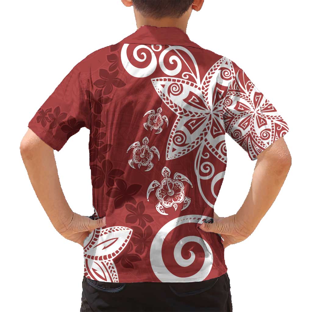 Polynesia Family Matching Long Sleeve Bodycon Dress and Hawaiian Shirt Red Tribal Turtle Floral Pattern