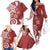 Polynesia Family Matching Off The Shoulder Long Sleeve Dress and Hawaiian Shirt Red Tribal Turtle Floral Pattern