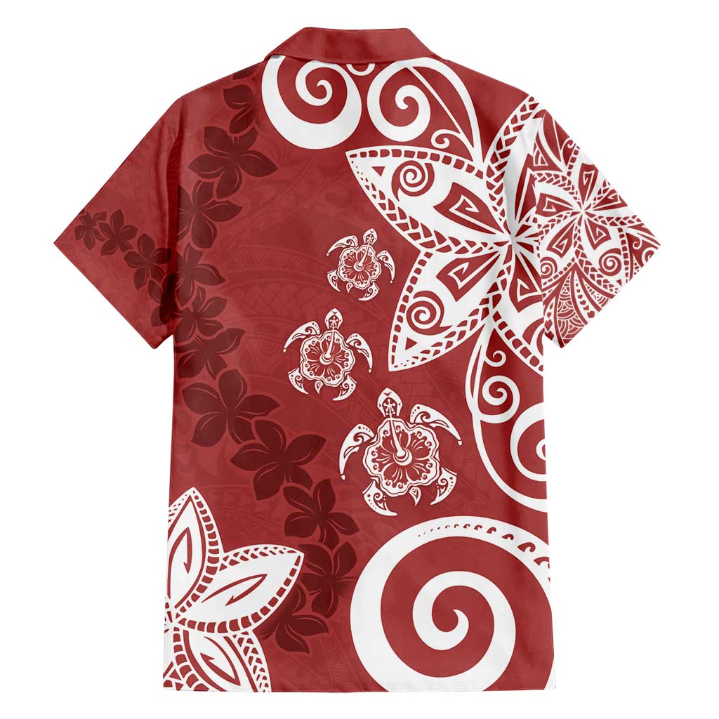 Polynesia Family Matching Off Shoulder Maxi Dress and Hawaiian Shirt Red Tribal Turtle Floral Pattern