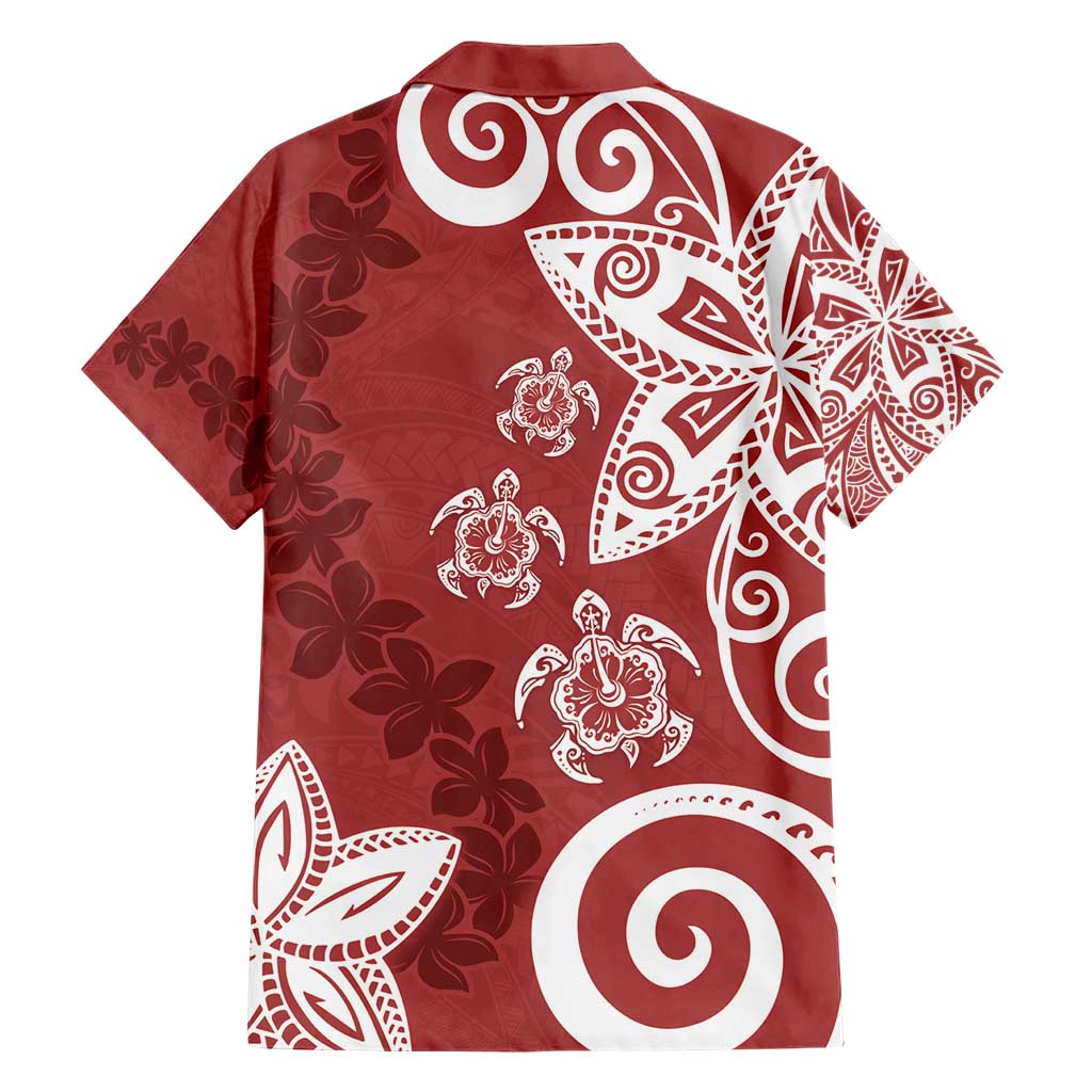 Polynesia Family Matching Short Sleeve Bodycon Dress and Hawaiian Shirt Red Tribal Turtle Floral Pattern