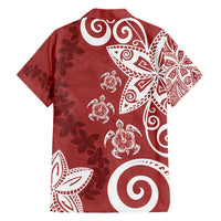 Polynesia Family Matching Short Sleeve Bodycon Dress and Hawaiian Shirt Red Tribal Turtle Floral Pattern