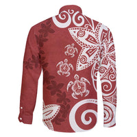 Polynesia Family Matching Short Sleeve Bodycon Dress and Hawaiian Shirt Red Tribal Turtle Floral Pattern