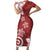 Polynesia Family Matching Short Sleeve Bodycon Dress and Hawaiian Shirt Red Tribal Turtle Floral Pattern