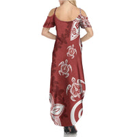 Polynesia Family Matching Summer Maxi Dress and Hawaiian Shirt Red Tribal Turtle Floral Pattern