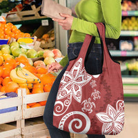 Polynesia Grocery Bag Red Tribal Turtle Floral Pattern