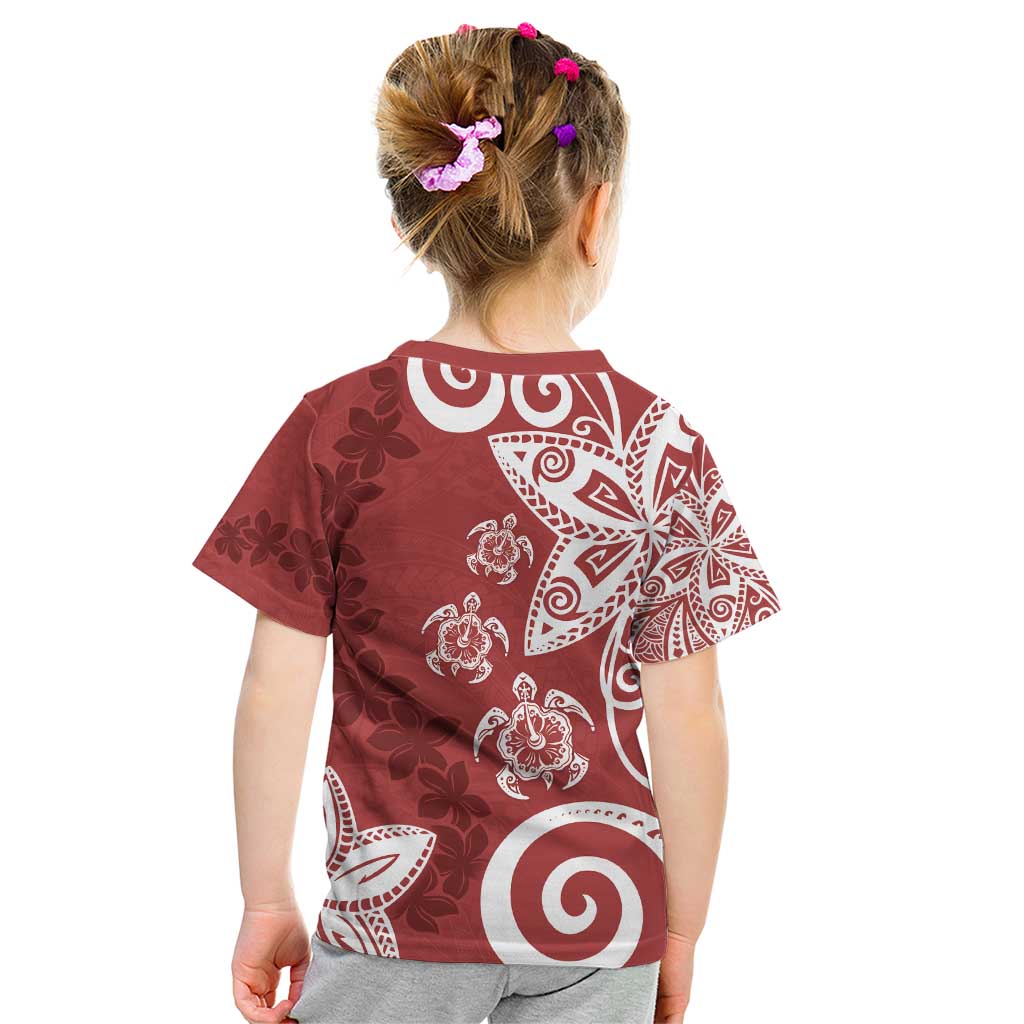 Polynesia Kid T Shirt Red Tribal Turtle Floral Pattern