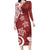 Polynesia Long Sleeve Bodycon Dress Red Tribal Turtle Floral Pattern