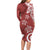 Polynesia Long Sleeve Bodycon Dress Red Tribal Turtle Floral Pattern