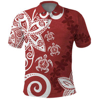 Polynesia Polo Shirt Red Tribal Turtle Floral Pattern