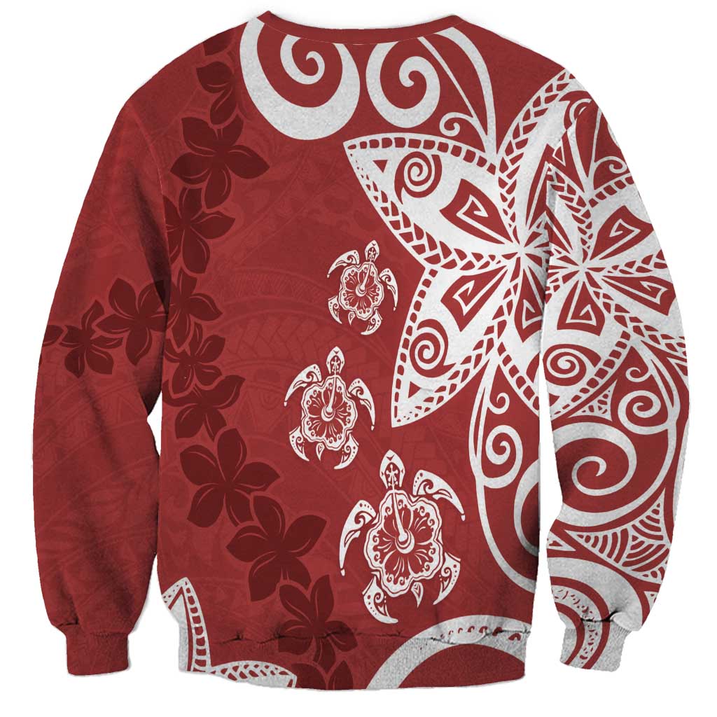 Polynesia Sweatshirt Red Tribal Turtle Floral Pattern