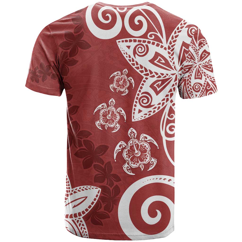 Polynesia T Shirt Red Tribal Turtle Floral Pattern
