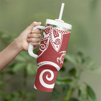 Polynesia Tumbler With Handle Red Tribal Turtle Floral Pattern
