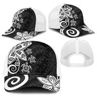 Polynesia Baseball Net Cap Black Tribal Turtle Floral Pattern - Polynesian Pride