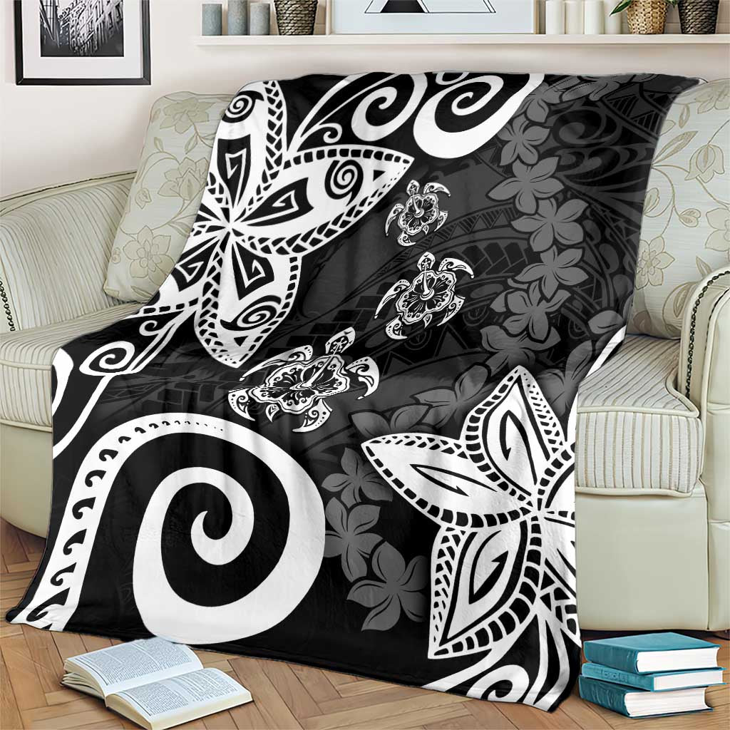 Polynesia Blanket Black Tribal Turtle Floral Pattern