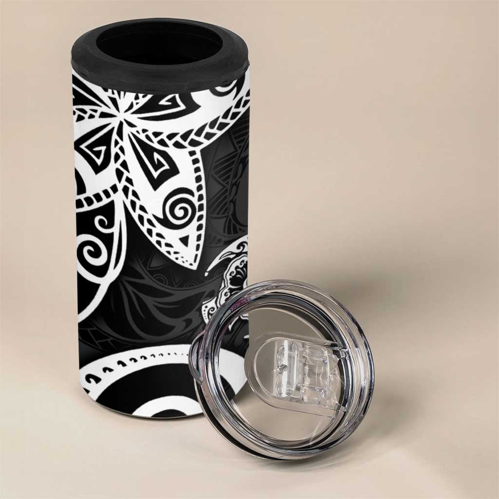 Polynesia 4 in 1 Can Cooler Tumbler Black Tribal Turtle Floral Pattern