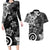 Polynesia Couples Matching Long Sleeve Bodycon Dress and Hawaiian Shirt Black Tribal Turtle Floral Pattern