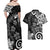 Polynesia Couples Matching Off Shoulder Maxi Dress and Hawaiian Shirt Black Tribal Turtle Floral Pattern