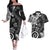 Polynesia Couples Matching Off The Shoulder Long Sleeve Dress and Hawaiian Shirt Black Tribal Turtle Floral Pattern