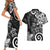 Polynesia Couples Matching Short Sleeve Bodycon Dress and Hawaiian Shirt Black Tribal Turtle Floral Pattern