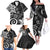 Polynesia Family Matching Off The Shoulder Long Sleeve Dress and Hawaiian Shirt Black Tribal Turtle Floral Pattern