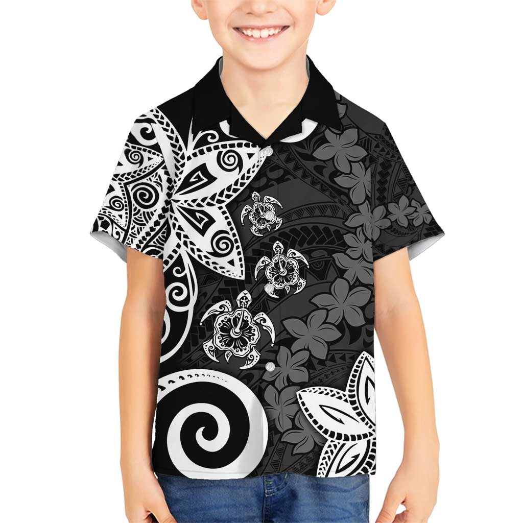 Polynesia Family Matching Off Shoulder Short Dress and Hawaiian Shirt Black Tribal Turtle Floral Pattern
