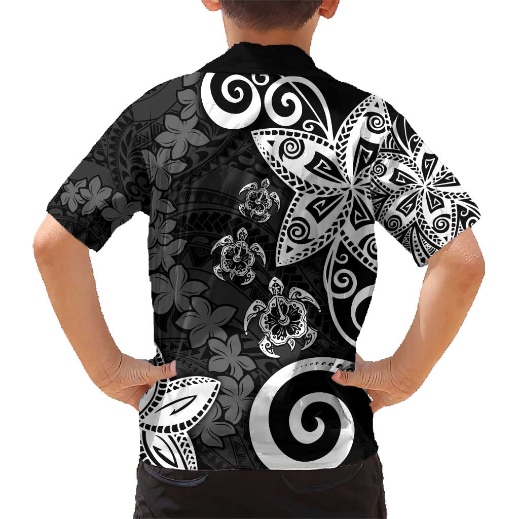 Polynesia Family Matching Short Sleeve Bodycon Dress and Hawaiian Shirt Black Tribal Turtle Floral Pattern