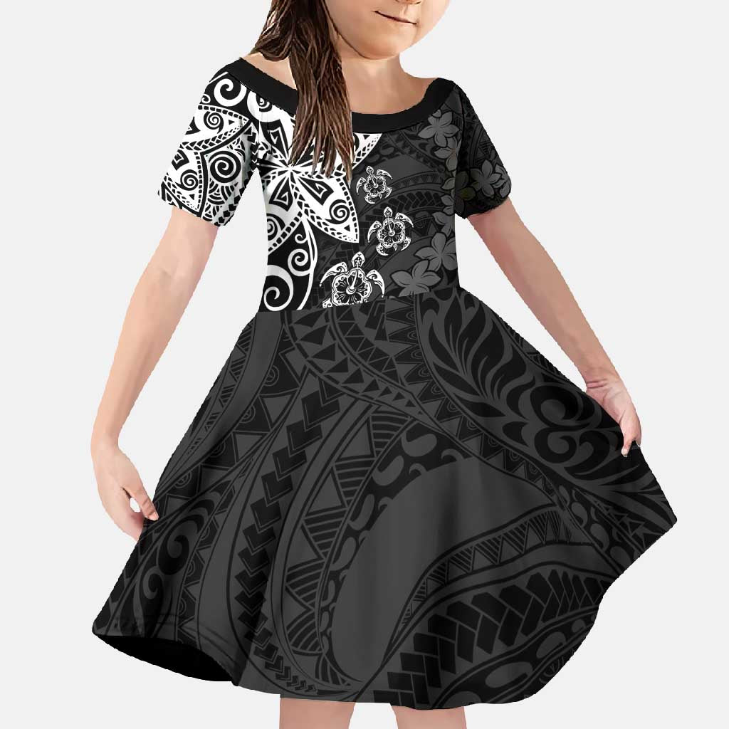 Polynesia Family Matching Short Sleeve Bodycon Dress and Hawaiian Shirt Black Tribal Turtle Floral Pattern