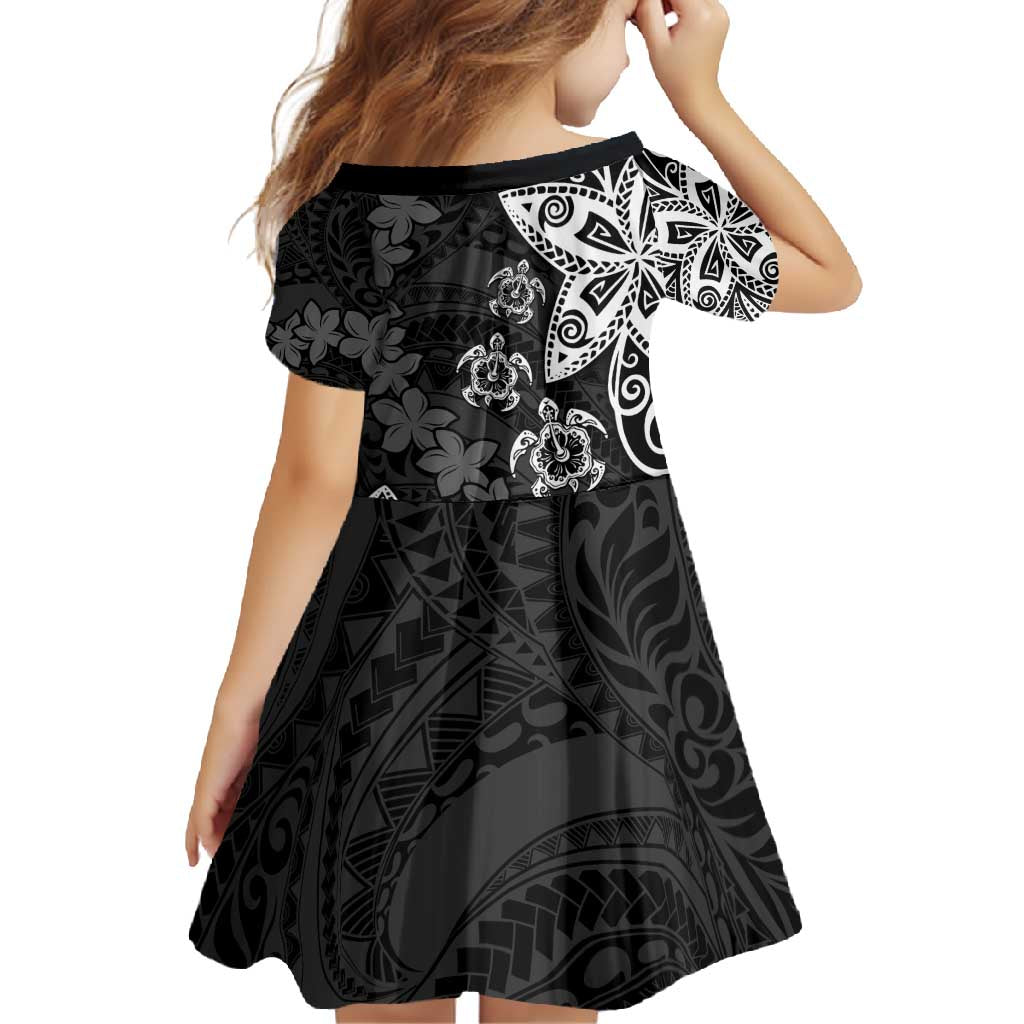 Polynesia Family Matching Short Sleeve Bodycon Dress and Hawaiian Shirt Black Tribal Turtle Floral Pattern
