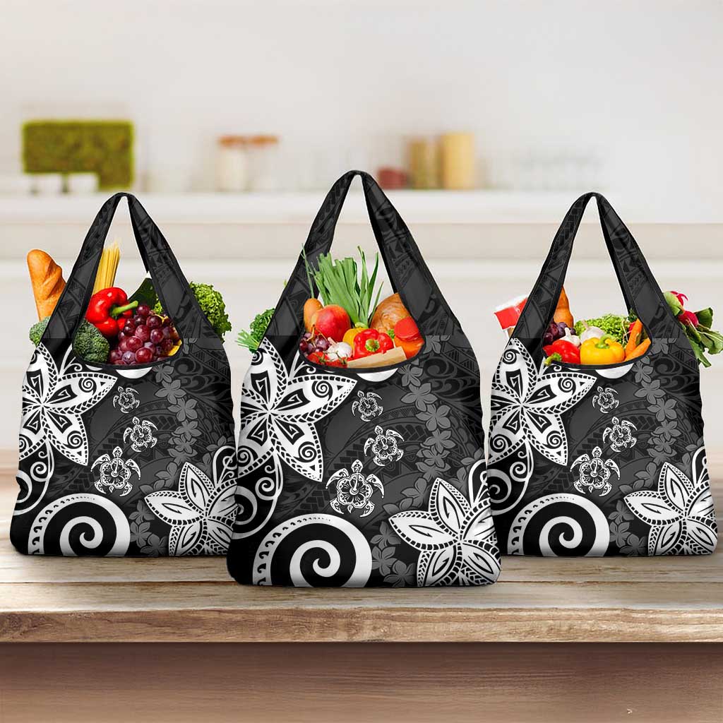 Polynesia Grocery Bag Black Tribal Turtle Floral Pattern