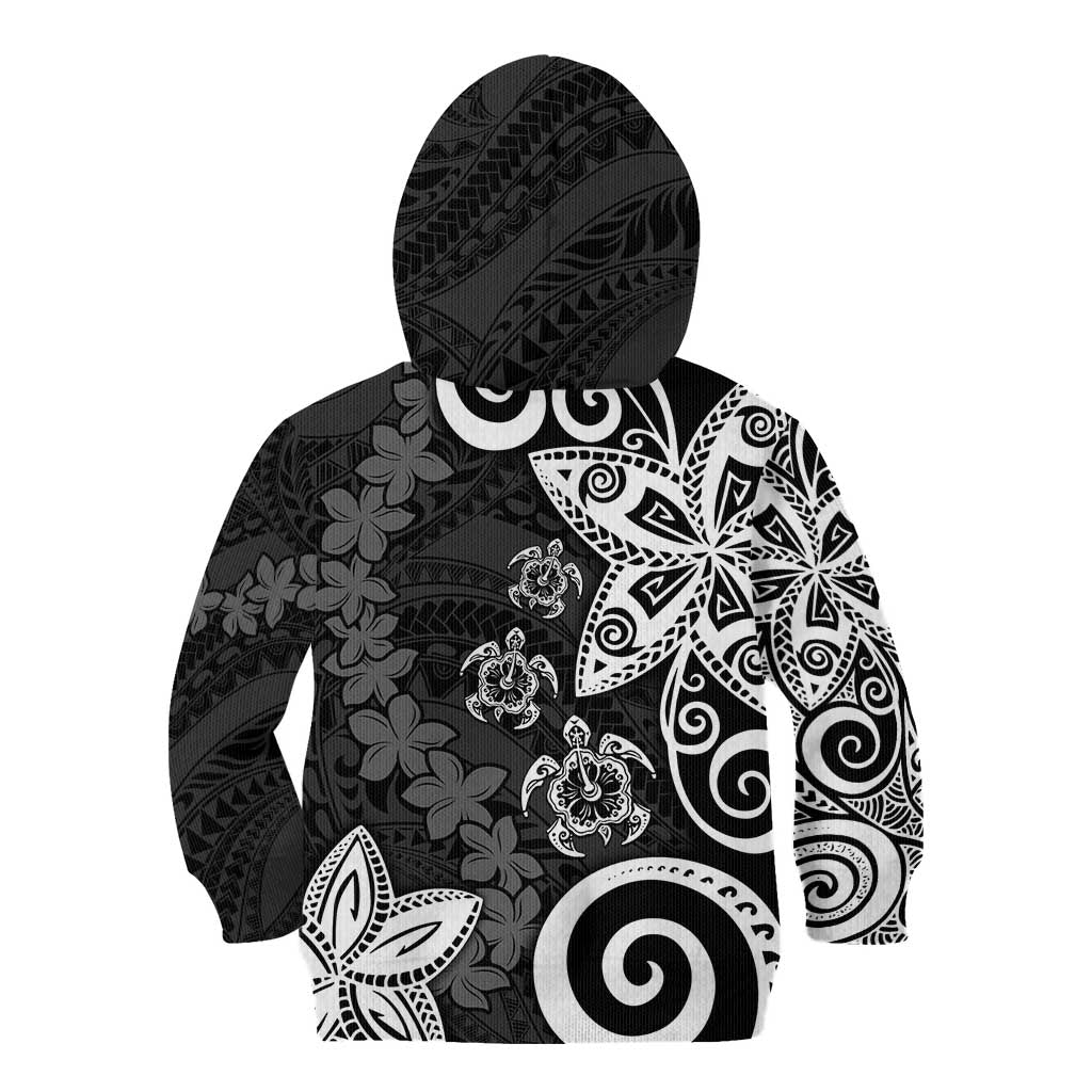 Polynesia Kid Hoodie Black Tribal Turtle Floral Pattern