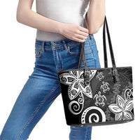 Polynesia Leather Tote Bag Black Tribal Turtle Floral Pattern