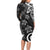 Polynesia Long Sleeve Bodycon Dress Black Tribal Turtle Floral Pattern