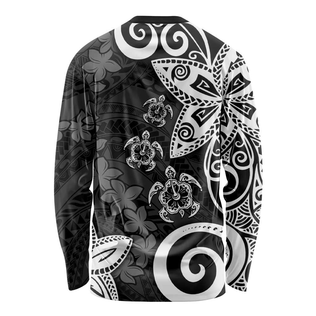 Polynesia Long Sleeve Shirt Black Tribal Turtle Floral Pattern