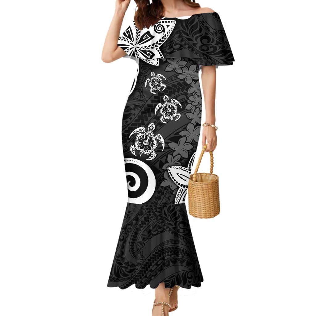 Polynesia Mermaid Dress Black Tribal Turtle Floral Pattern LT05 Women Black - Polynesian Pride