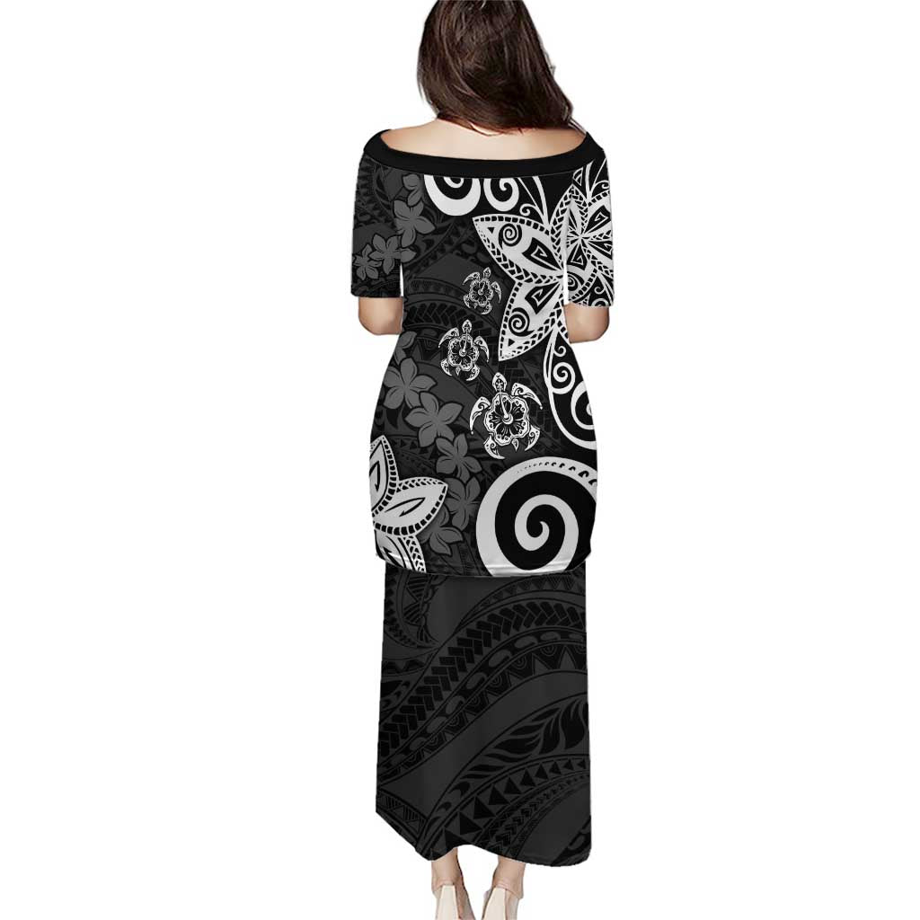 Polynesia Puletasi Black Tribal Turtle Floral Pattern