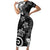 Polynesia Short Sleeve Bodycon Dress Black Tribal Turtle Floral Pattern