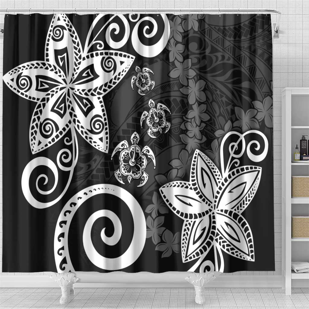 Polynesia Shower Curtain Black Tribal Turtle Floral Pattern