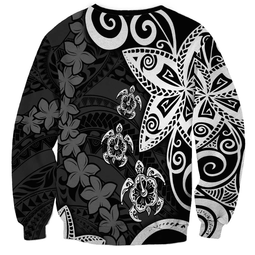 Polynesia Sweatshirt Black Tribal Turtle Floral Pattern
