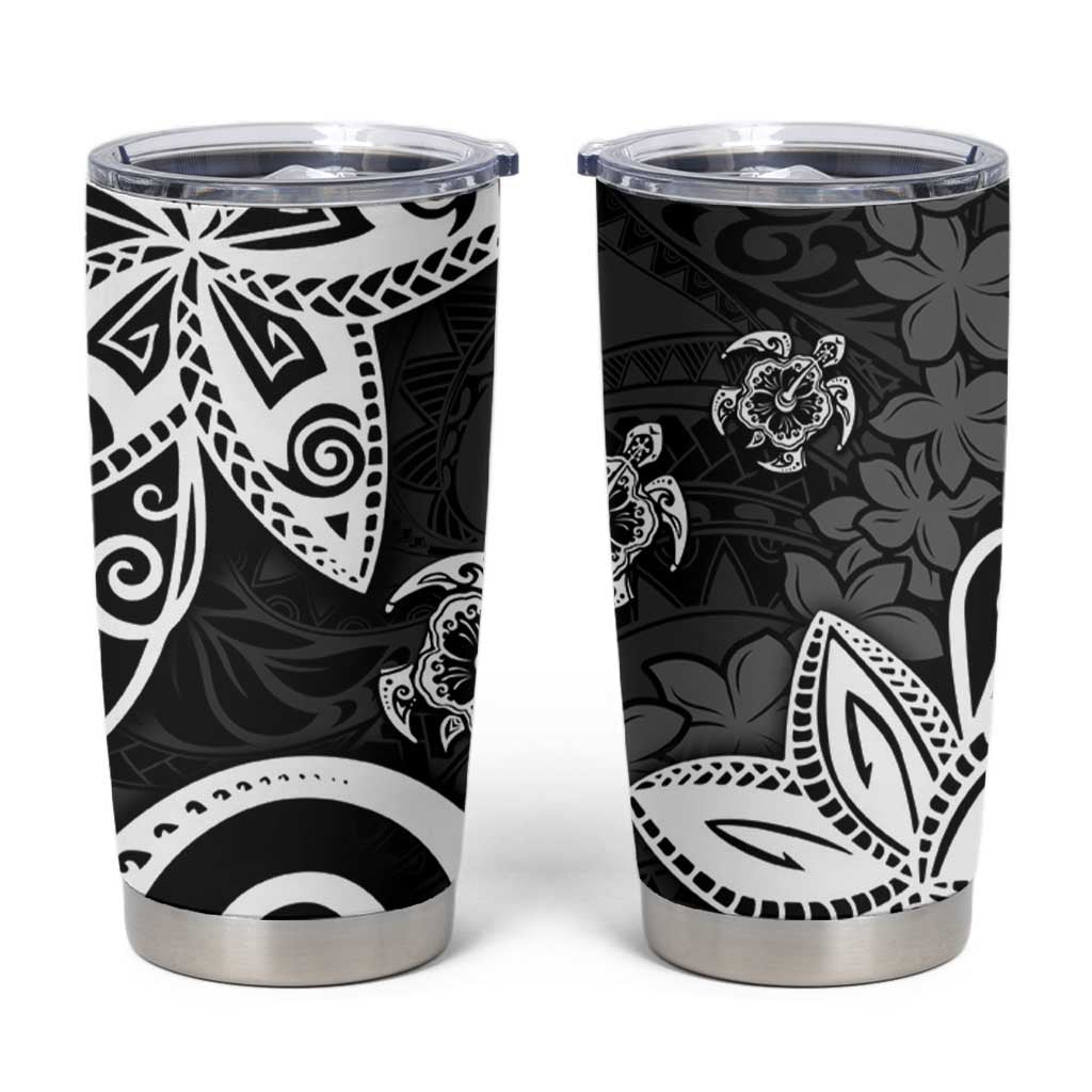 Polynesia Tumbler Cup Black Tribal Turtle Floral Pattern