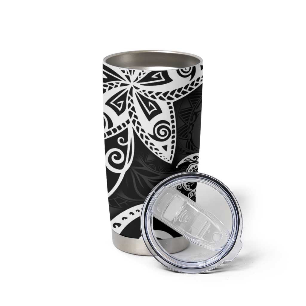 Polynesia Tumbler Cup Black Tribal Turtle Floral Pattern