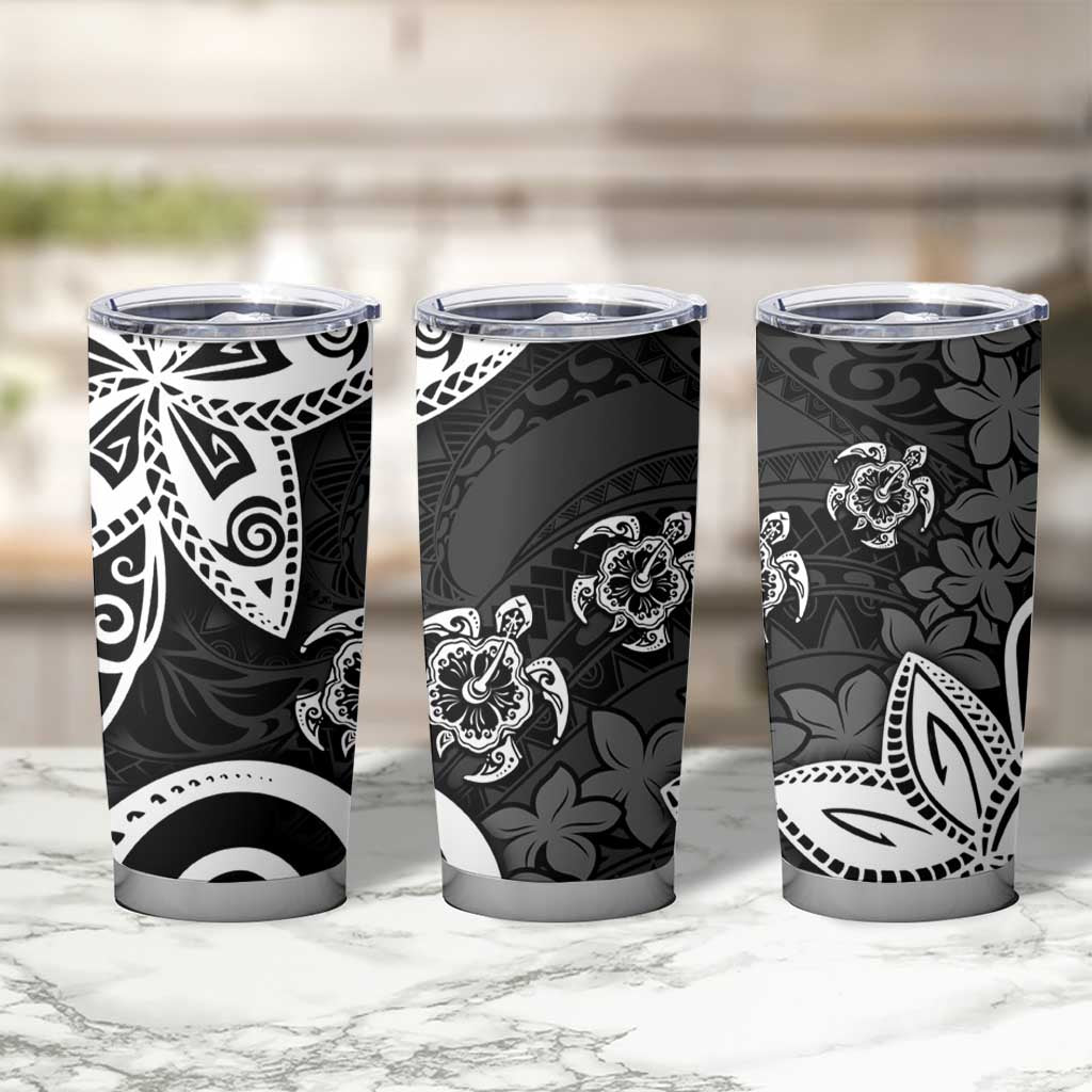 Polynesia Tumbler Cup Black Tribal Turtle Floral Pattern