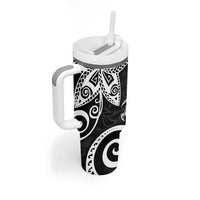 Polynesia Tumbler With Handle Black Tribal Turtle Floral Pattern