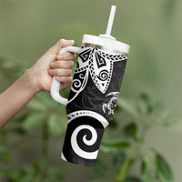 Polynesia Tumbler With Handle Black Tribal Turtle Floral Pattern