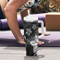 Polynesia Tumbler With Handle Black Tribal Turtle Floral Pattern