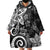 Polynesia Wearable Blanket Hoodie Black Tribal Turtle Floral Pattern